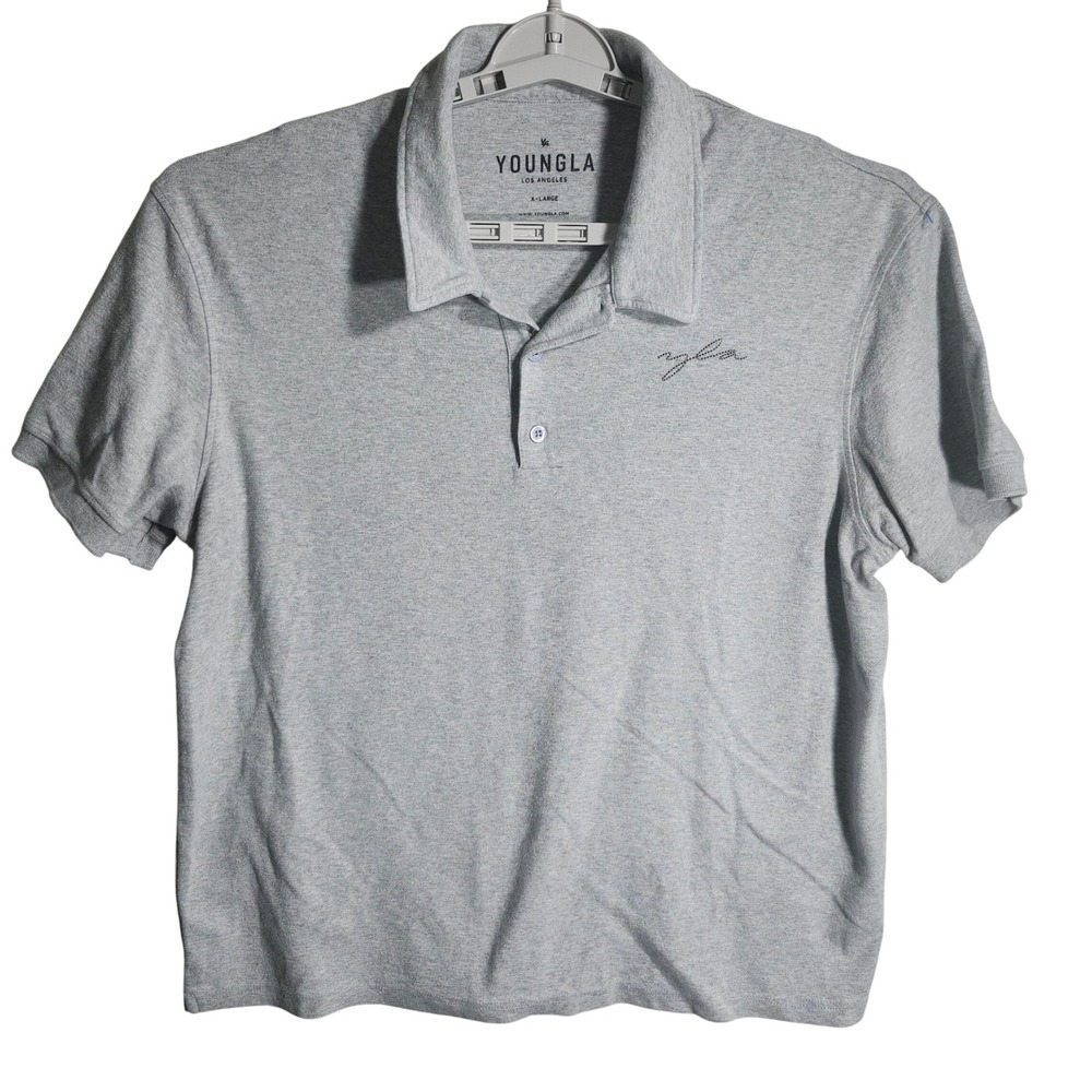 YOUNGLA Los Angeles‎ Mens Polo Shirt X Large Gray Short Sleeve Casual